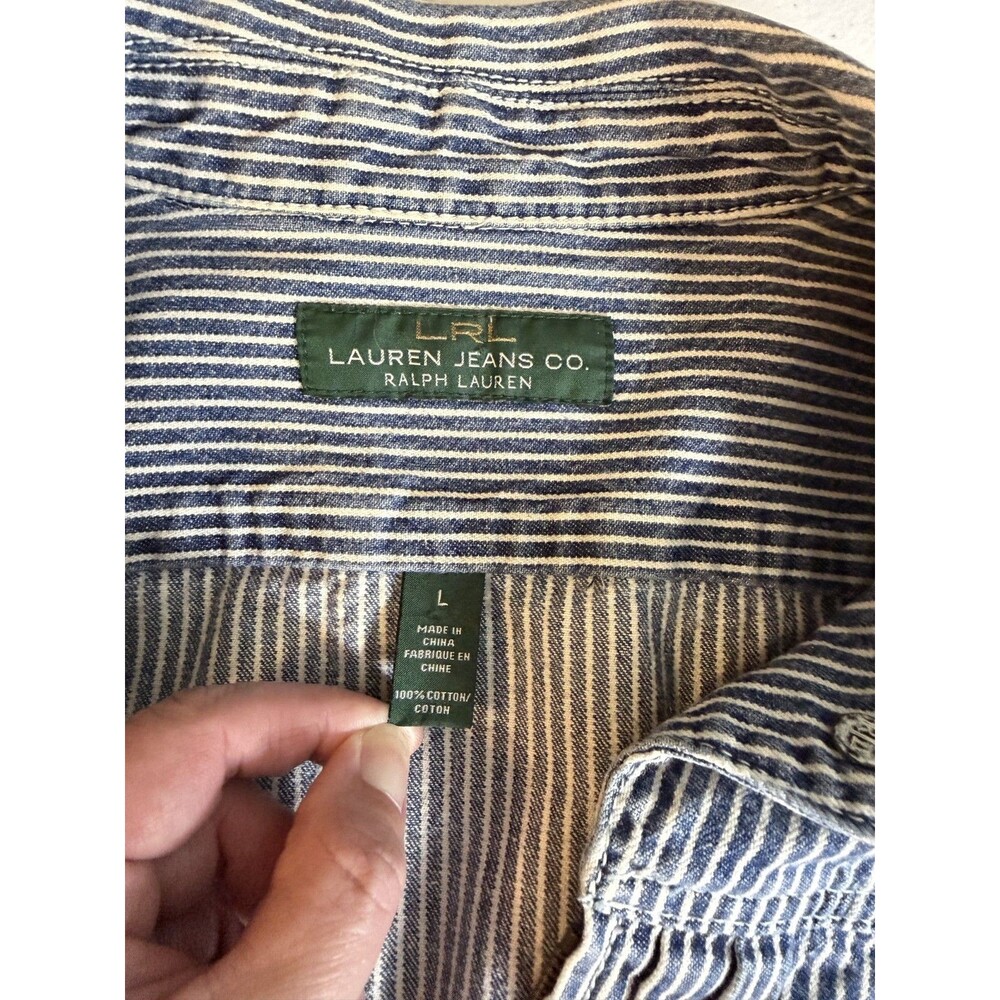 LRL Lauren Jeans Co Ralph Lauren Womens Blue White Stripe Denim Jacket Size L - Picture 5 of 9